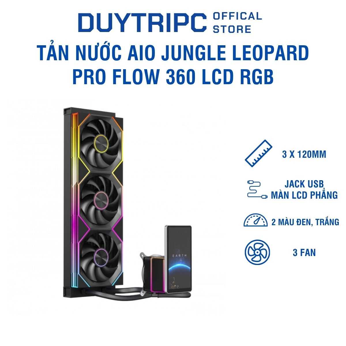 Tản Nước Leopard Pro Flow 360 LCD RGB – AIO Màn Hình LCD Cao Cấp, Tản Nhiệt Hiệu Năng Mạnh Cho Gaming PC